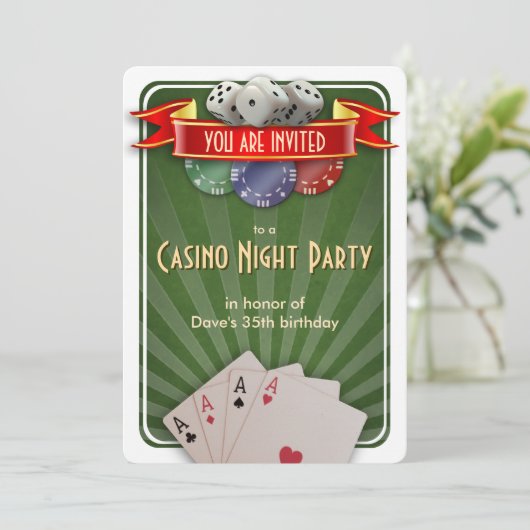 Casino Poker Night Modern Birday Party Einladung (Stehend Vorderseite)