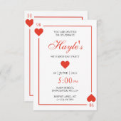 Casino Queen of Hearts Spielkarten 98. Geburtstag Einladung (Vorne/Hinten)