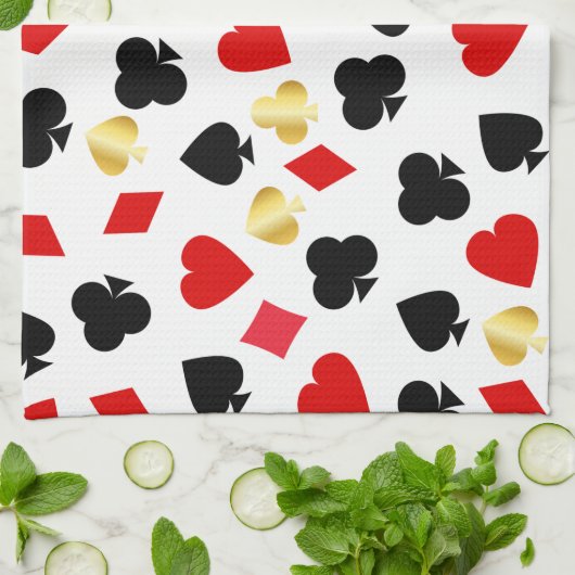 Casino Rot, Black and Gold Card Anzug Gambling Geschirrtuch (Gefaltet)