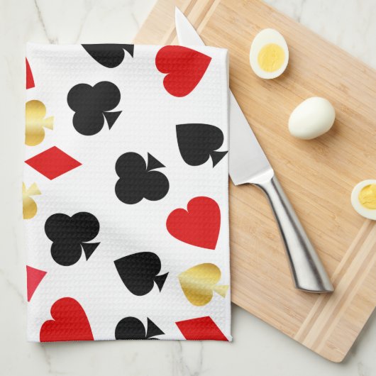 Casino Rot, Black and Gold Card Anzug Gambling Geschirrtuch (Viertel Falte)