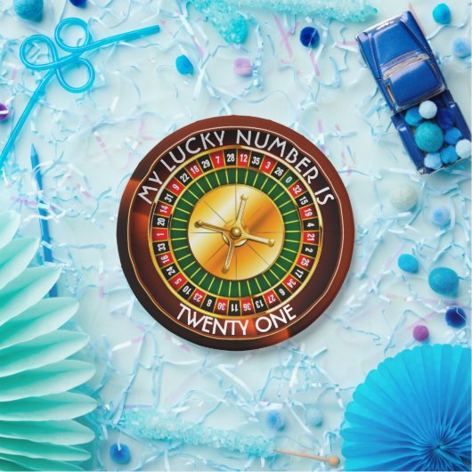 Casino Roulette Rad mit Ihrer Glückszahl Pappteller (Party)