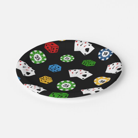 Casino Spielmuster Party Pappteller (Schrägansicht)