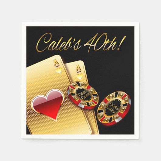 Casino Style 40. Party FRAG FÜR NAMEN IN CHIPS Serviette (Vorderseite)