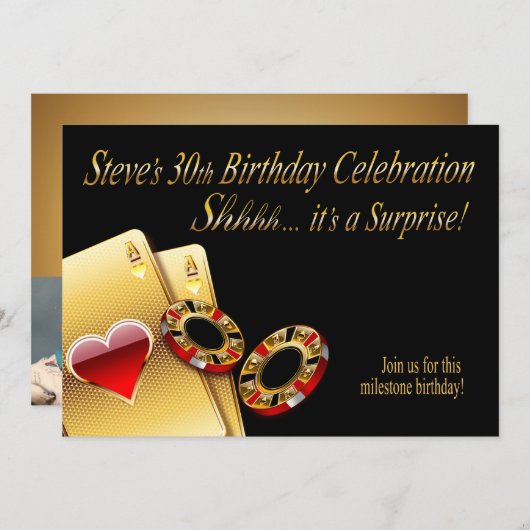 Casino Style Party FRAGTE MIR, NAMEN IN CHIPS ZU S Einladung (Vorne/Hinten)