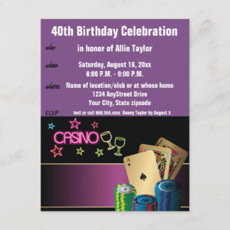 Casino Thema 40. Geburtstag Feier lila Einladung