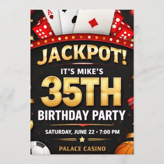 Casino Theme Birthday Invitation Card Einladung (Vorderseite)