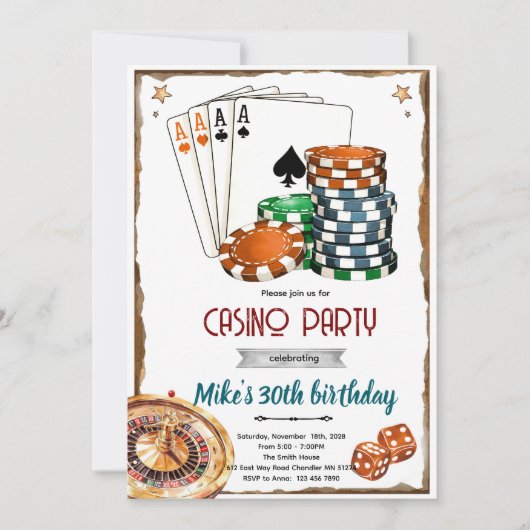 Casino theme party Invitation Einladung (Vorderseite)