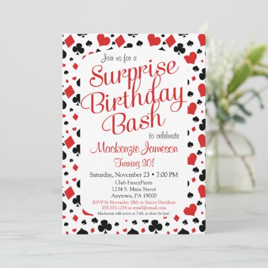 Casino Überraschung Party Einladung Poker Vegas Sp (Stehend Vorderseite)