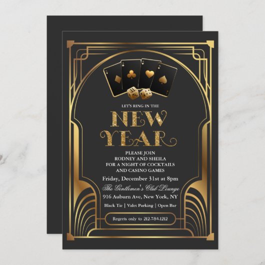Casino Vegas Gold Einladung zum neuen Jahr (Vorne/Hinten)
