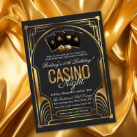 Casino Vegas Schwarz und Gold Geburtstagseinladung