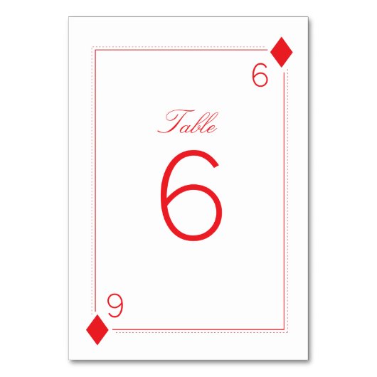 Casino Wedding Tischnummer Card - Diamanten (Vorderseite)