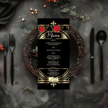 CasinoGold Black Art Deco Roaring 20 Jahre Hochzei Menükarte<br><div class="desc">Luxuriöses Gold Black Art Deco Roaring 20er Jahre Hochzeitsdesign. Es ist im Art-Déco-Rahmen mit Imitaten, vergoldetem Folienüberzug, Fleur-de-lis und Divider, prächtigen Vintagen Schriftart, Spielkarten-Anzügen, auf der Rückseite: goldenes Art-Deco-Muster auf schwarzem Hintergrund. Verwenden Sie das Tool Personalisieren, um Ihre Informationen hinzuzufügen. Um die passenden Artikel zu erhalten, besuchen Sie bitte meine...</div>