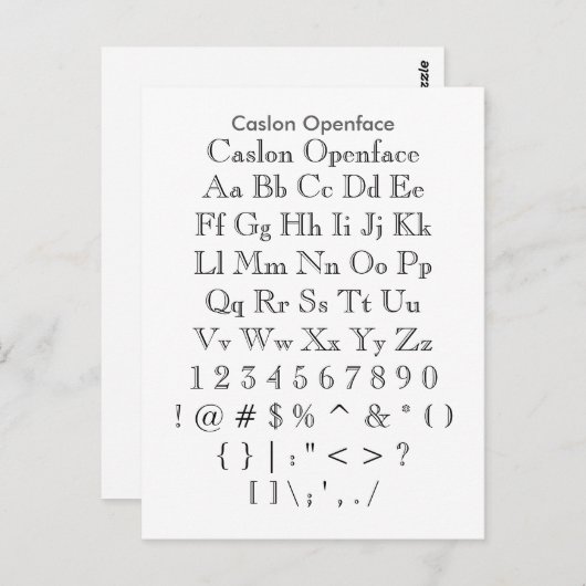 Caslon Openface - Zazzle Schriftart Sampler Sheet Postkarte (Vorne/Hinten)