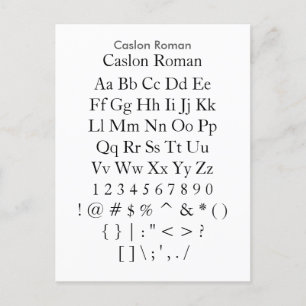 Caslon Roman - Zazzle Schriftart Sampler Sheet Postkarte