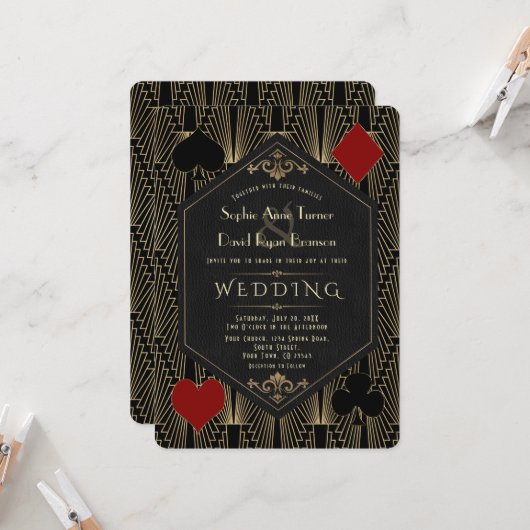 Casono Roaring 20s Great Gatsby Art Deco Wedding Einladung (Vorderseite/Rückseite Beispiel)