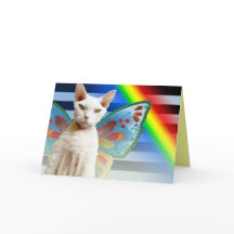 Casper Rainbow Fee | Devon Rex Cat Birthday Card