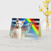 Casper Rainbow Fee | Devon Rex Cat Birthday Card Karte (Gelbe Blume)