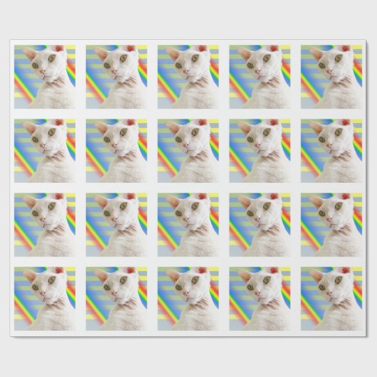 Casper White Devon Rex Cat Rainbow Strip Geschenkpapier (Flach)