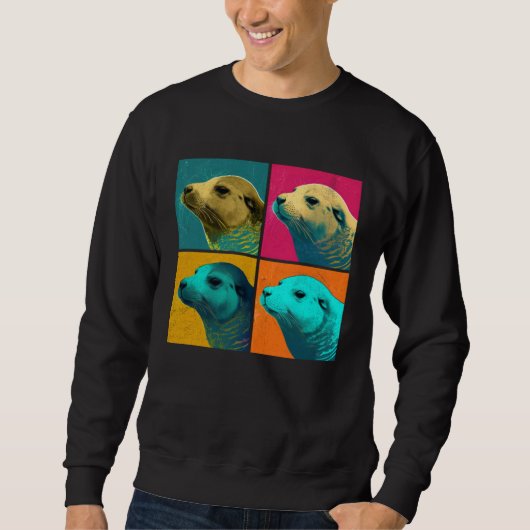 Caspian Seal Pop Illustration Colorful Animal Men Sweatshirt (Vorderseite)