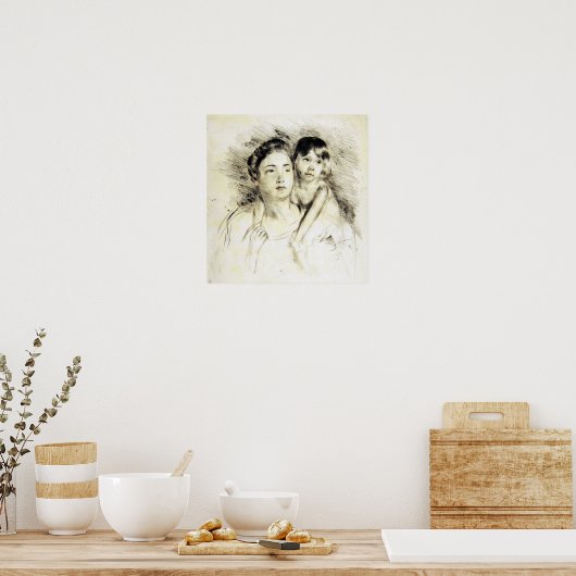 Cassatt - Verweigern Sie, ihr Kind an beiden Hände Poster (Küche)