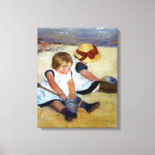 Cassatts Kinder am Strand überzogen Canvas Leinwanddruck