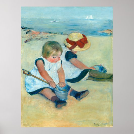 Cassatts Kinder spielen am Strand Poster (Vorne)
