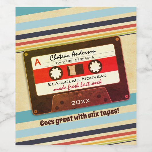 Cassette Mix-Band 70er Rettro personalisierte haus Weinetikett (Einzelnes Label)