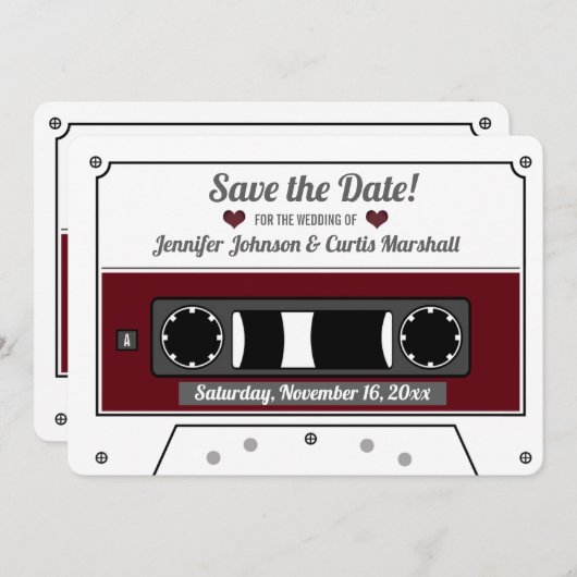 Cassette Tape Wein Red Wedding Save the Date Einladung (Vorne/Hinten)