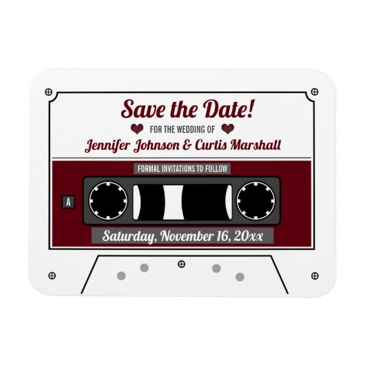 Cassette Tape Wein Red Wedding Save the Date Magnet (Horizontal)