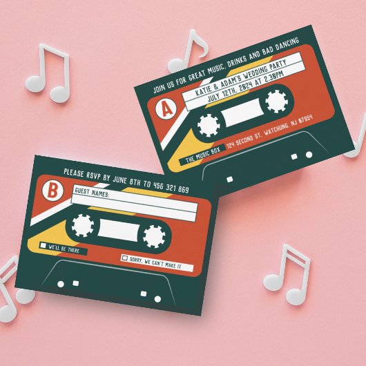 CASSETTE WEDD INVITATION RSVP CARD MITTEILUNGSKARTE