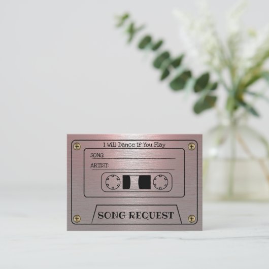 Cassette Wedding Song Anfrage rosa Metallic Beilag Begleitkarte (Stehend Vorderseite)