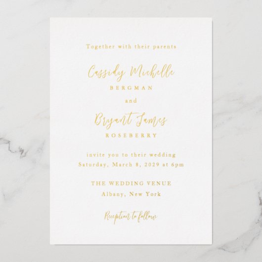 Cassidy Traditionelle Hochzeit Folieneinladung (Vorderseite)