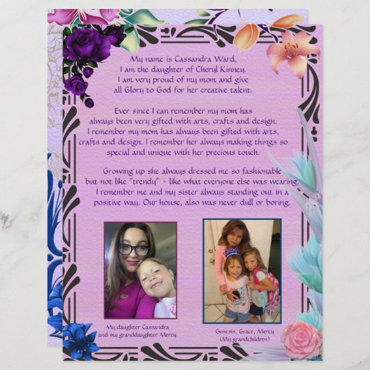 Cassie's Widmung personalisiertes Papier (Vorne/Hinten)