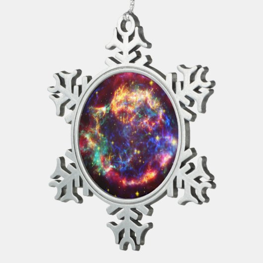 Cassiopeia Galaxy Supernova Rest Schneeflocken Zinn-Ornament (Rechts)