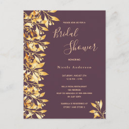 Cassis botanisches Gold Bridal Dusche Einladung Postkarte