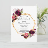 Cassis burgundy Blumengeometrie-Brautparty Einladung (Stehend Vorderseite)