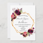 Cassis burgundy Florals Gold geometrische Hochzeit Einladung (Vorderseite)
