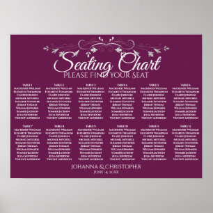 Cassis Lila 12 Tabelle Seating Chart Poster