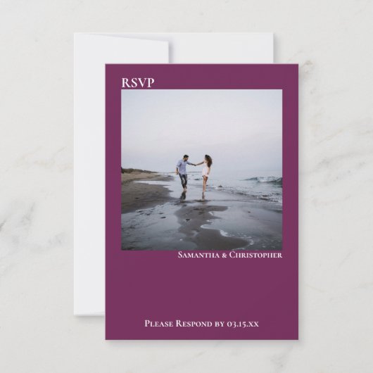 Cassis Lila Einfaches Minimalistisches Foto Hochze RSVP Karte (Vorderseite)