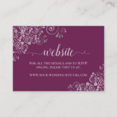 Cassis Lila Elegant Silver Lace Wedding Website Begleitkarte (Vorderseite)