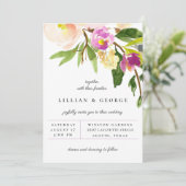 Cassis Lila Floral Bouquet Einladung zur Hochzeit (Stehend Vorderseite)