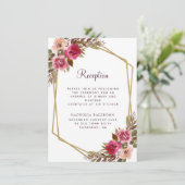 Cassis Lila florale Gold Rahmen Hochzeitsempfang Begleitkarte (Stehend Vorderseite)