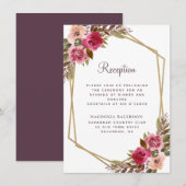 Cassis Lila florale Gold Rahmen Hochzeitsempfang Begleitkarte (Vorne/Hinten)