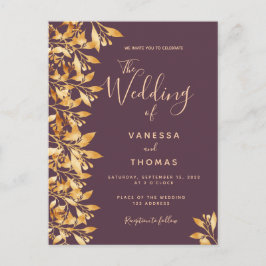 Cassis lila goldene botanische Hochzeit Postkarte