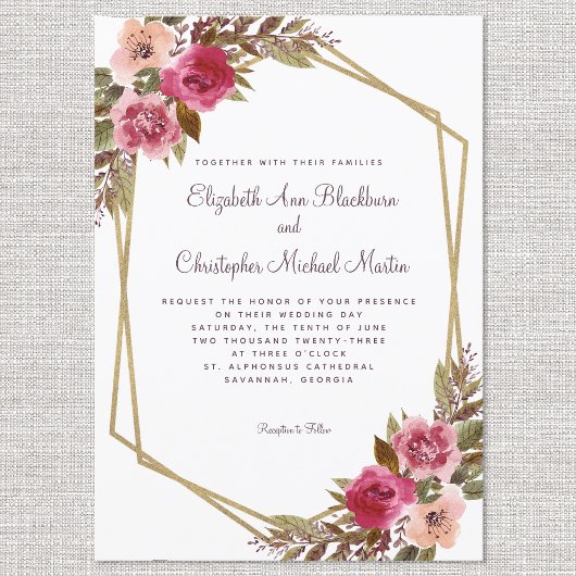 Cassis Lila Hochzeitsgoldrahmen Einladung