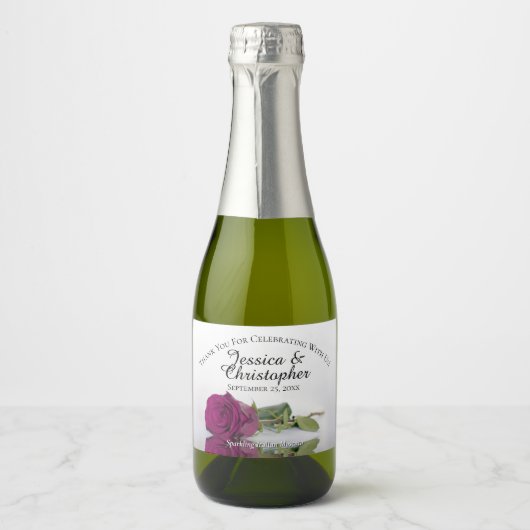 Cassis Lila Rose Klasse Hochzeit Danke Mini Schaumweinetikett (Vorderseite)