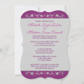 Cassis Lila, Silber, Blumen, Herz Hochzeiten Einladung (Rückseite)