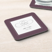 Cassis Lila Wedding Mr & Mrs. Elegant Chic Hearts Getränkeuntersetzer (Linke Seite)