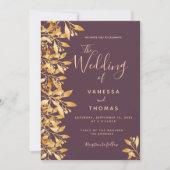 Cassis maroon botanische Skripthochzeit Einladung (Vorderseite)