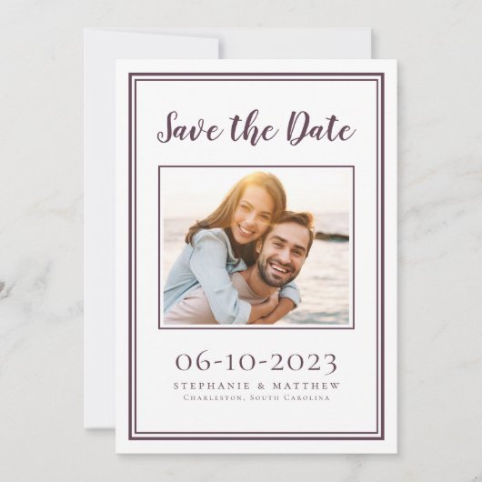 Cassis Modern Wedding Foto Einfache Verlobung Save The Date (Vorderseite)